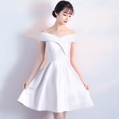 

New Arrival Red Boat Neck Evening Dress Simple Off The Shoulder Short Sleeve Short Party Evening Dress