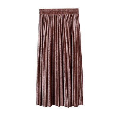 

Qiu dong is pure color render joker velvet pleated skirts