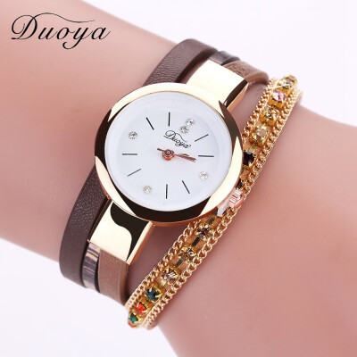 

Korean version of the watch small fresh colorful rhinestone PU leather winding bracelet watch casual small dial female fashion watch