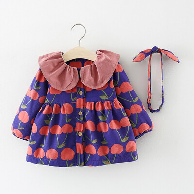 

Toddler Baby Girls Long Sleeves Fruits Print Lace Coat DressHeadband Sets