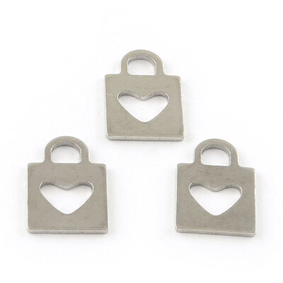 

Lock Smooth Surface 201 Stainless Steel Pendants Stainless Steel Color 16x11x1mm Hole 4mm