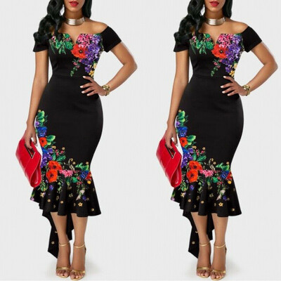 

Women Off Shoulder Short Sleeve Bodycon Dress Ruffle Evening Party Gown Dresses