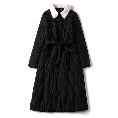 

Winter wear new down jacket 2018 new womens wear long sleeve belt of fur collar show thin&long style jacket