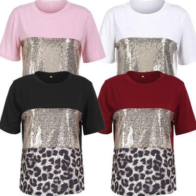 

Women Short Sleeve Loose T Shirt Fashion Paillette Summer Casual Tee Blouse Tops