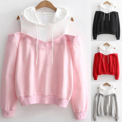 

Womens Long Sleeve Off Shoulder Hoodie Sweatshirt Hooded Sweater Jumper Pullover