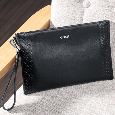 

Golf GOLF first layer cowhide mens handbag fashion woven pattern envelope bag large capacity hand bag leather wrist bag S8BV03984J black