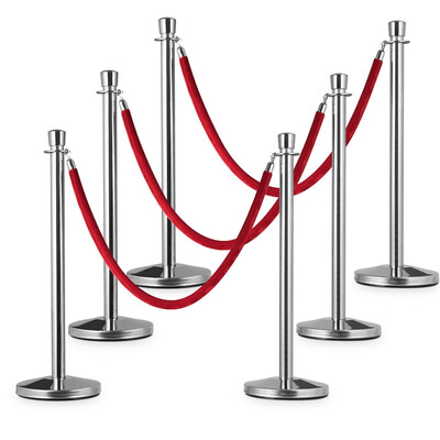 

6 pcs Stanchion Posts Retractable Ropes Crowd Control Barrier
