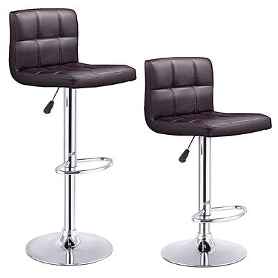 

Set Of 2 Bar Stools PU Leather Adjustable Barstool Swivel Pub Chairs-Brown