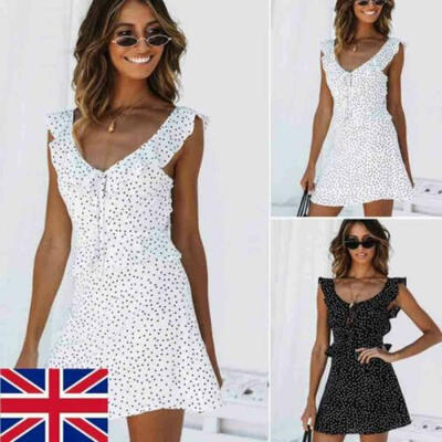 

Womens Boho Dress Polka Dot Party Cocktail Skirt Ladies Clubwear Sundress Summer