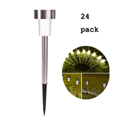

24 PCS Garden Outdoor Stainless Steel LED Solar Landscape Path Lights LampWhite & Silver