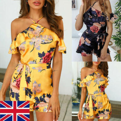 

Women Holiday Mini Playsuit Jumpsuit Shorts Halter Romper Summer Beach Casual AU