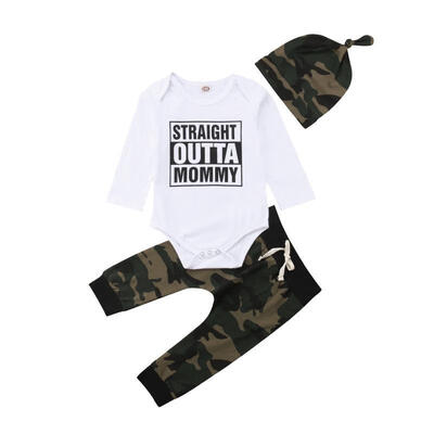 

3Pcs Newborn Toddler Baby Boys Cotton Tops Romper Camo Pants Outfits Clothes