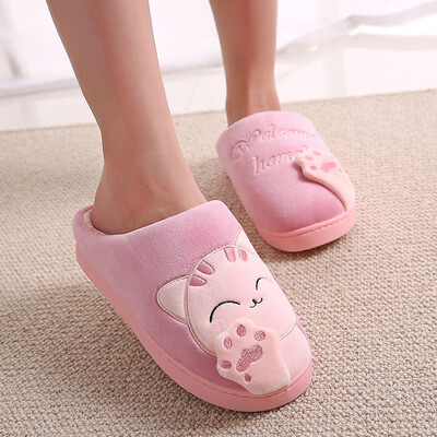 

Rose Women Winter Home Slippers Cartoon Cat Non-slip Warm Indoors Bedroom Floor Shoes