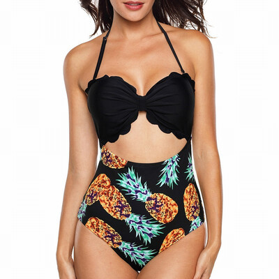 

One-piece swimsuit Womens sense tube top print high waist tight swimsuit