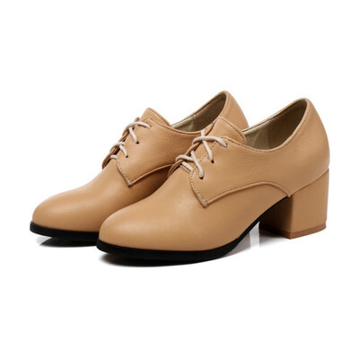 

IDIFU Womens Fashion Round Toe Low Top Block Medium Heel Lace up Pumps Shoes