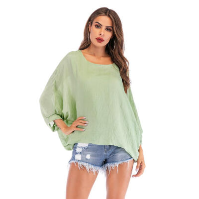 

Casual Loose O Neck Women T-Shirts Solid Color Batwing Sleeve Summer Tees