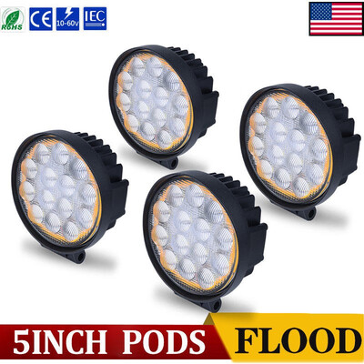 

4pcs 5inch 60W Flood LED Light Bar Amber Halo Ring Round Pods Offroad Car Boat Truck