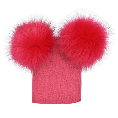 

Newborn Kids Baby Boy Girl Double Fur Pom Hat Winter Warm Knit Bobble Beanie Cap