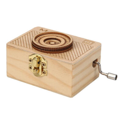 

Retro Camera Shape Wooden Hand Cranked Music Box Home Crafts Children Gifts