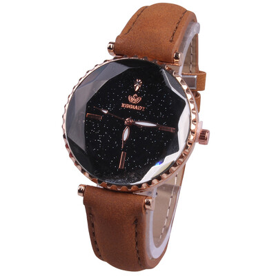 

Womens quartz watch belt starry dial simple