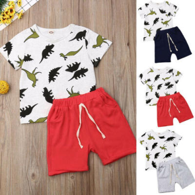 

2Pcs Newborn Kid Baby Boys Short Sleeve Dinosaur Tops T-shirt Shorts Outfit Set