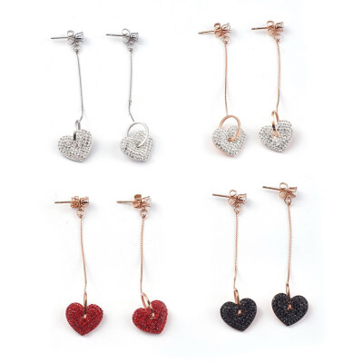 

304 Stainless Steel Ear Studs with Polymer Clay Rhinestone Beads Heart Mixed Color 68mm Pendant 137x163mm Pin 08mm