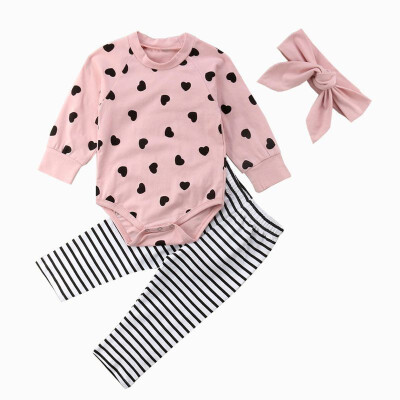 

Year Baby Girls Clothes Set 3PCS Spring Girls Jumpsuits Striped Pants Bow Hair Band Girls Rompers Set