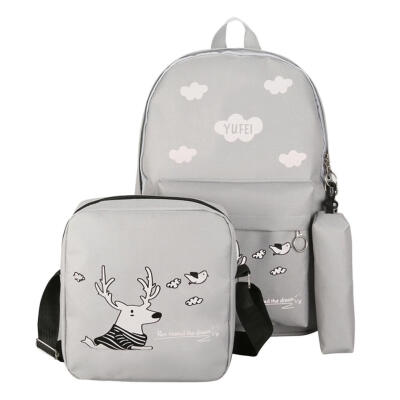 

3pcsSet Cartoon Print Women Backpacks Girls Big Capacity Canvas Schoolbags