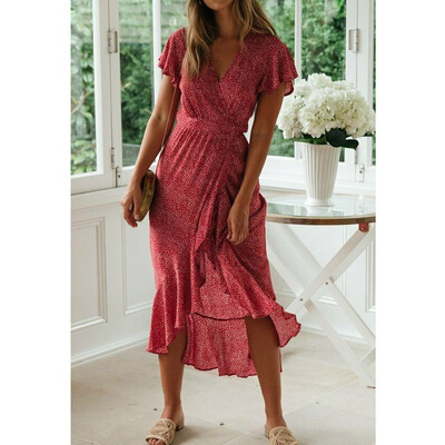 

Women Boho Floral Maxi Long Dress Summer Evening Party Beach Slit Spilt Sundress