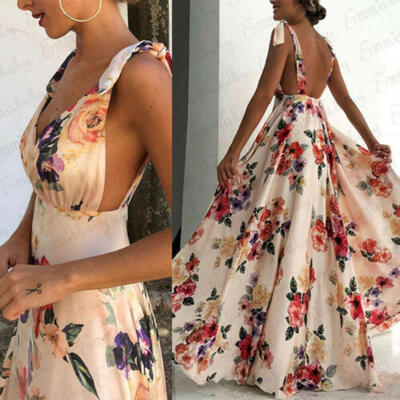 

Women Boho Long Maxi Dress Ladies Cocktail Party Evening Summer Beach Sundress