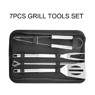 

7pcs BBQ Grill Tools Set Professional Grill Accessories Spatula Fork Tongs Stainless Steel Grill Barbecue Cook Accessories