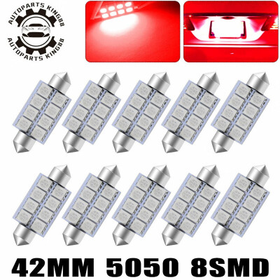 

10X Pure Red 42MM 5050 Festoon LED Interior Dome Map Light Bulbs 578 211-2 212-2