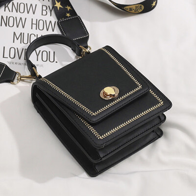 

French small bag new female bag fashion single shoulder bag lock buckle embroidered thread chain slanted handheld small square bag