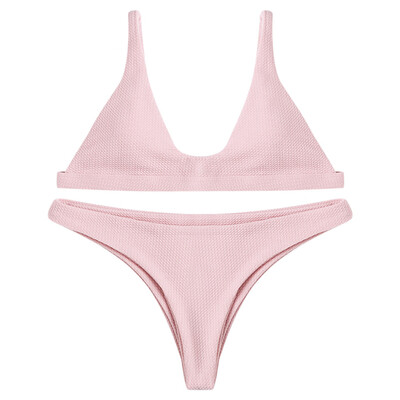 

Women Solid Bikini Set Push Up Padded Bras Swimwear Swimming Suit