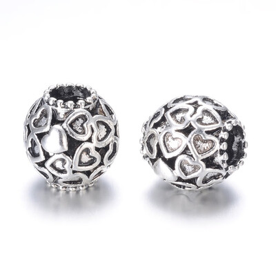 

Alloy European Beads Round Large Hole Beads Antique Silver 12mm Hole 5mm