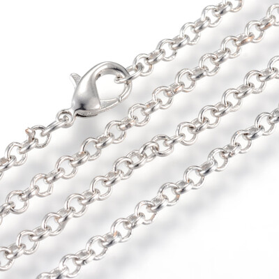 

Iron Rolo Chains Necklace Makings with Lobster Clasps Soldered Platinum 236"60cm