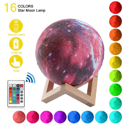 

3D Print Star Moon Lamp Colorful Change Home Decor Creative Gift USB Rechargeable LED Night Light Decor Lamp