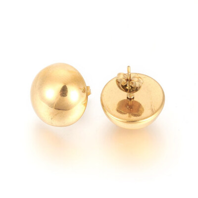 

304 Stainless Steel Stud Earrings Half Round Golden 185x16x75mm Pin 07mm