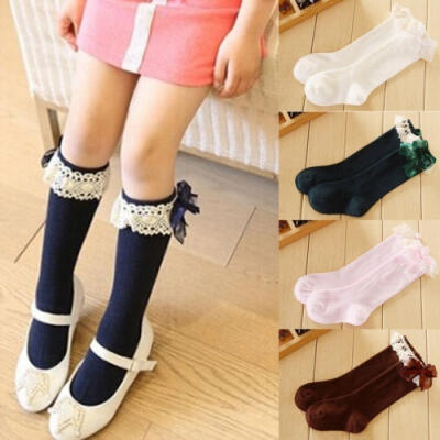 

Kids Children Girls Knee High School Socks Lace Bow Princess Socks 6 Colours