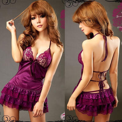 

Adult Sexy Lingerie Purple Babydoll Mini Dress Cake Skirt Underwear Sleepwear