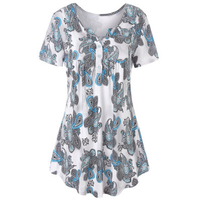 

Starmoon Womens Short Sleeve Print Tops Ladies Casual Flare Tunic Blouse Shirt