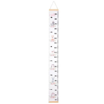 

Growth Height Chart Canvas&Wood Frame Cute Cartoon Animals Handing Removable Wall Ruler for Baby Kids Children Room Wall Decor