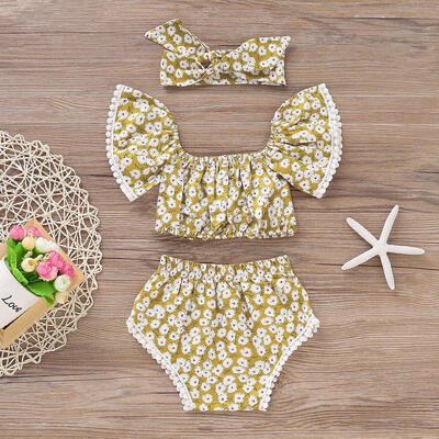 

3PCS Cute Newborn Infant Baby Girls Floral Clothes TopsShorts PantsHeadband Outfits
