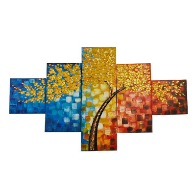 

Golden Tree 5 Piece Abstract Floral Hand-Painted Oil Paintings on Canvas Wall Art for Home Living Room Office Decro Without Frame