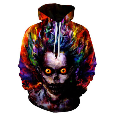 

Men\s Casual Plus Size Black 3D Print Hoodie Demon Print Sweatshirt