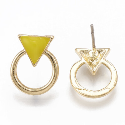 

Alloy Stud Earrings with Enamel Triangle with Ring Light Gold LightKhaki 135x11mm Pin 07mm