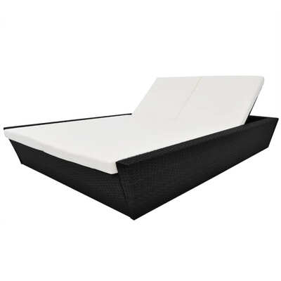 

Outdoor Lounge Bed with Cushion Poly Rattan Black