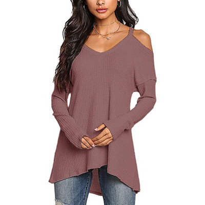 

Nomeni Womens Casual V-neck Tops Long Sleeve Cold Shoulder T Shirt Tee Blouse