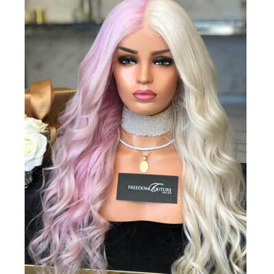 

〖Follure〗Womens Fashion Wig Pink White Synthetic Hair Long Wigs Wave Curly Wig