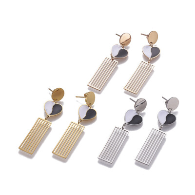 

304 Stainless Steel Ear Studs with Enamel Rectangle&Heart Mixed Color 515mm Pendant 41x125x34mm Pin 07mm